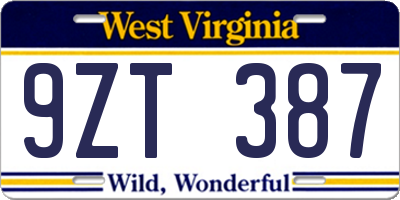 WV license plate 9ZT387