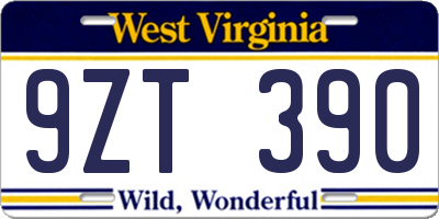 WV license plate 9ZT390