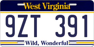 WV license plate 9ZT391