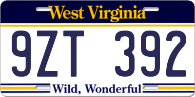 WV license plate 9ZT392
