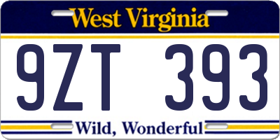 WV license plate 9ZT393