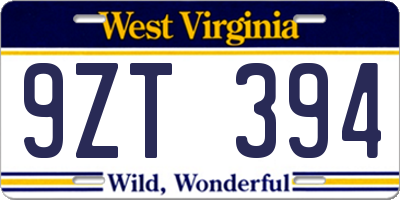 WV license plate 9ZT394