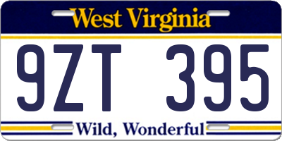 WV license plate 9ZT395