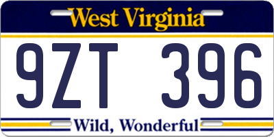 WV license plate 9ZT396