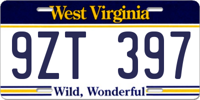 WV license plate 9ZT397