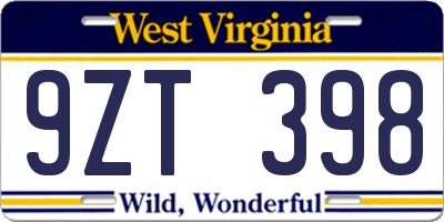 WV license plate 9ZT398
