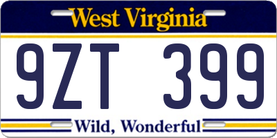 WV license plate 9ZT399