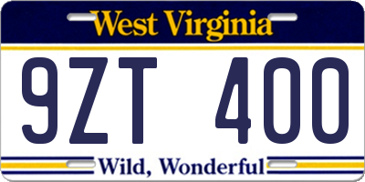 WV license plate 9ZT400