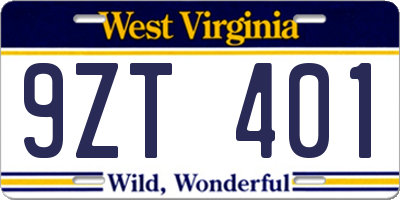WV license plate 9ZT401