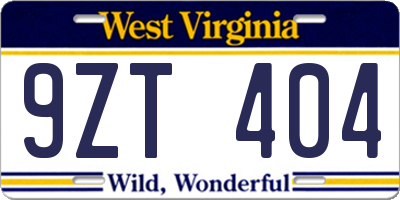 WV license plate 9ZT404