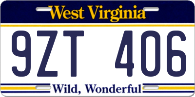 WV license plate 9ZT406