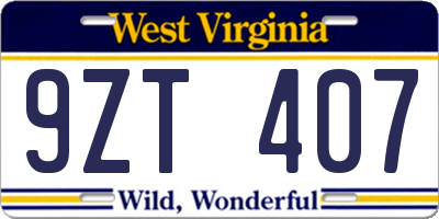 WV license plate 9ZT407