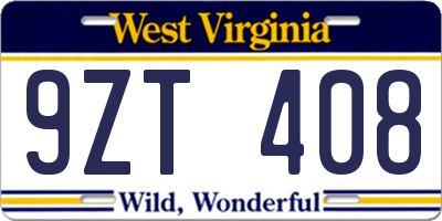 WV license plate 9ZT408