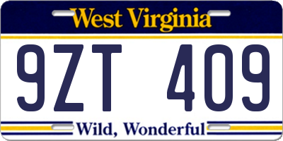 WV license plate 9ZT409