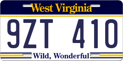 WV license plate 9ZT410