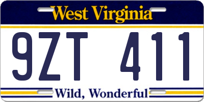 WV license plate 9ZT411