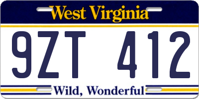 WV license plate 9ZT412