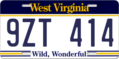 WV license plate 9ZT414