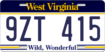 WV license plate 9ZT415