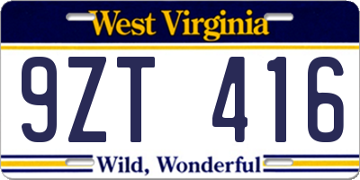 WV license plate 9ZT416