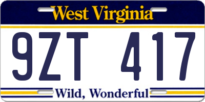 WV license plate 9ZT417