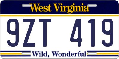 WV license plate 9ZT419