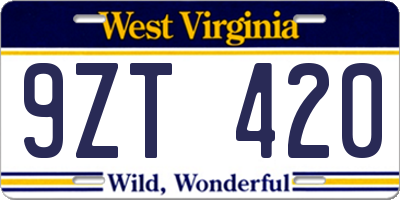 WV license plate 9ZT420