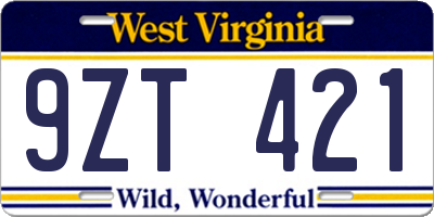 WV license plate 9ZT421