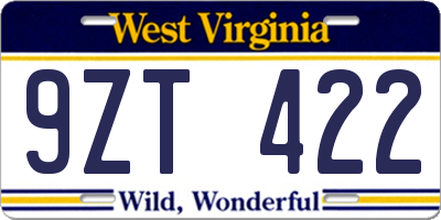 WV license plate 9ZT422