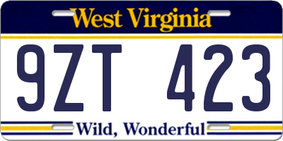 WV license plate 9ZT423