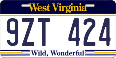 WV license plate 9ZT424