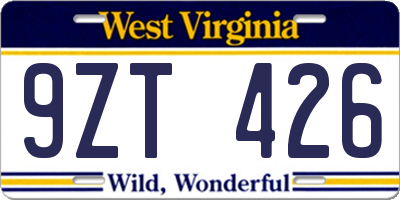WV license plate 9ZT426
