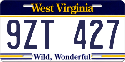 WV license plate 9ZT427