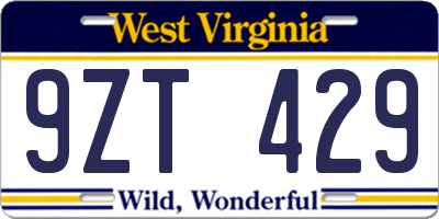 WV license plate 9ZT429