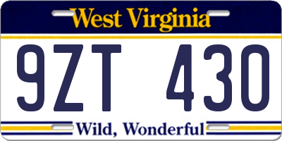 WV license plate 9ZT430