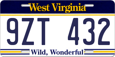 WV license plate 9ZT432