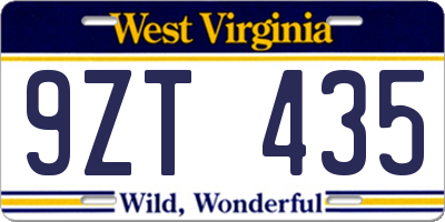 WV license plate 9ZT435