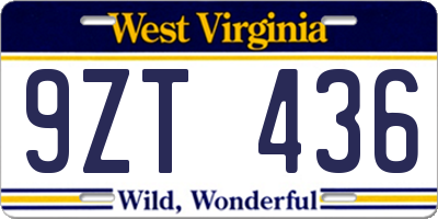 WV license plate 9ZT436