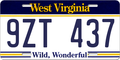 WV license plate 9ZT437