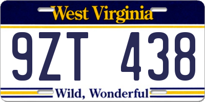 WV license plate 9ZT438