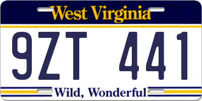 WV license plate 9ZT441