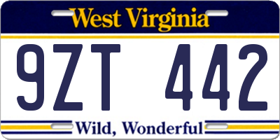 WV license plate 9ZT442