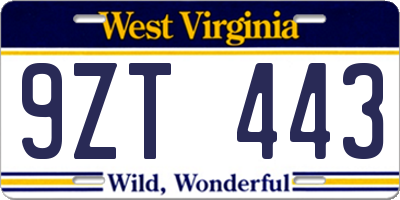 WV license plate 9ZT443