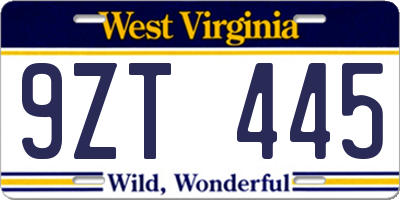 WV license plate 9ZT445