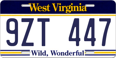 WV license plate 9ZT447