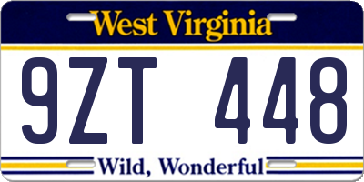 WV license plate 9ZT448