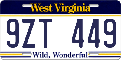 WV license plate 9ZT449