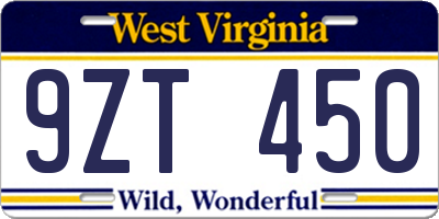 WV license plate 9ZT450