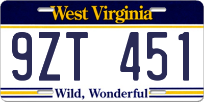 WV license plate 9ZT451