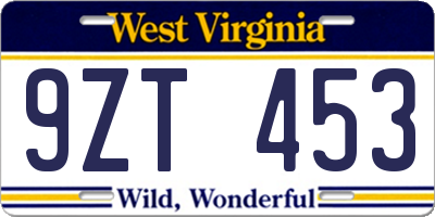 WV license plate 9ZT453